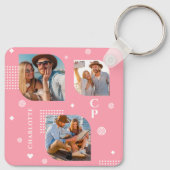 Monogram Naam 3 Foto Collage Trendy Sleutelhanger (Achterkant)