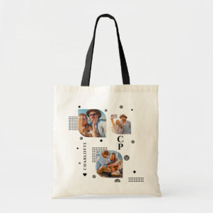 Monogram Naam 3 Foto Collage Trendy Tote Bag
