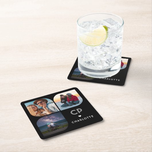 Monogram Naam 3 Foto Modern Modieus Eenvoudig Kartonnen Onderzetters (Insitu)