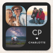 Monogram Naam 3 Foto Modern Modieus Eenvoudig Kartonnen Onderzetters (Voorkant)