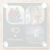 Monogram Naam 3 Foto Modern Trendy Eenvoudig Glazen Onderzetter (Achterkant)