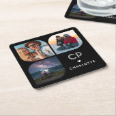 Monogram Naam 3 Foto Modern Trendy Eenvoudig Kartonnen Onderzetters (Schuin)