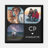 Monogram Naam 3 Foto Modern Trendy Eenvoudig Magneet (Voorkant)