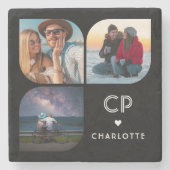 Monogram Naam 3 Foto Modern Trendy Eenvoudig Stenen Onderzetter (Voorkant)