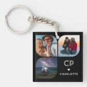 Monogram Naam 3 Foto Modern Trendy Simple Sleutelhanger (Voorkant)