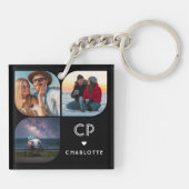 Monogram Naam 3 Foto Modern Trendy Simple Sleutelhanger (Achterkant)