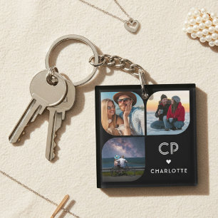 Monogram Naam 3 Foto Modern Trendy Simple Sleutelhanger