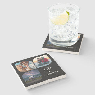 Monogram Naam 3 Foto Modern Trendy Simple Stenen Onderzetter