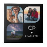 Monogram Naam 3 Foto Modern Trendy Simple Tegeltje<br><div class="desc">Monogram Naam 3 de Gematigde Eenvoudige Decoratieve Tegel van de Foto van de Moderne Trendy kenmerkt drie van uw favoriete foto's met uw gepersonaliseerde naam en monogram in elegant zwart manuscript. Personaliseer door de tekst in de verstrekte tekstvakjes uit te geven. Perfect voor verjaardag, Kerstmis, Moederdag, baby showers, vrijgezellenfeesten, moeder,...</div>