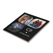 Monogram Naam 3 Foto Modern Trendy Simple Tegeltje (Zijkant)