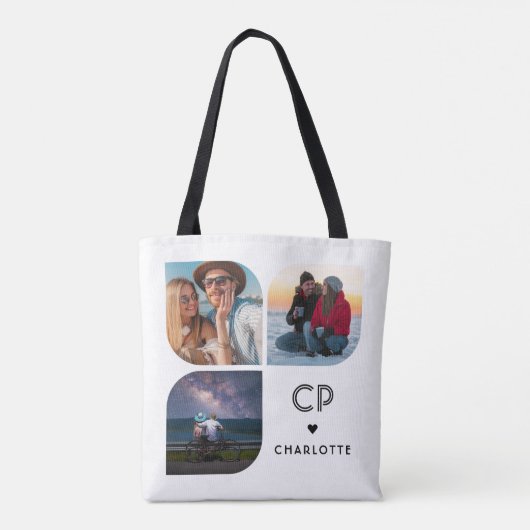 Monogram Naam 3 Foto Modern Trendy Simple Tote Bag (Achterkant)