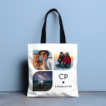 Monogram Naam 3 Foto Modern Trendy Simple Tote Bag<br><div class="desc">Monogram Naam 3 de Gematigde Eenvoudige Canvas tassen van de Foto van de Moderne Rendy kenmerkt drie van uw favoriete foto's met uw gepersonaliseerde naam en monogram in elegant zwart manuscript. Personaliseer door de tekst in de verstrekte tekstvakjes uit te geven. Perfect voor verjaardag, Kerstmis, Moederdag, baby showers, vrijgezellenfeesten, moeder,...</div>