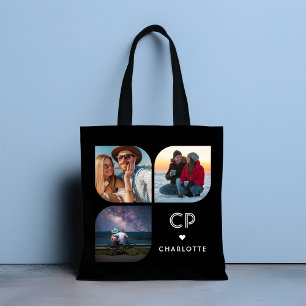Monogram Naam 3 Foto Modern Trendy Simple Tote Bag