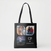 Monogram Naam 3 Foto Modern Trendy Simple Tote Bag (Voorkant)