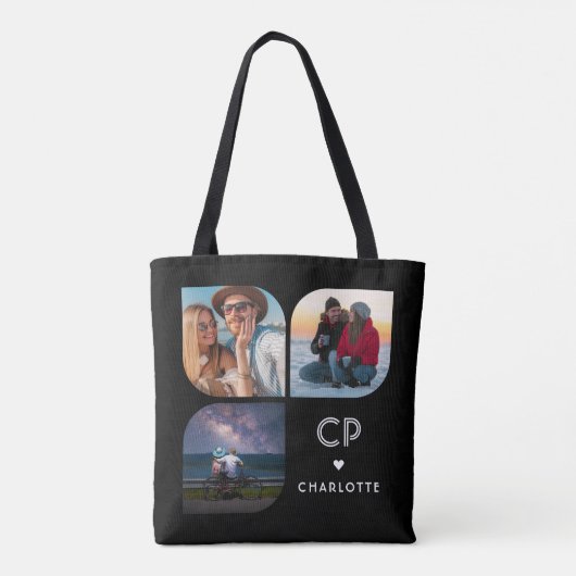 Monogram Naam 3 Foto Modern Trendy Simple Tote Bag (Achterkant)