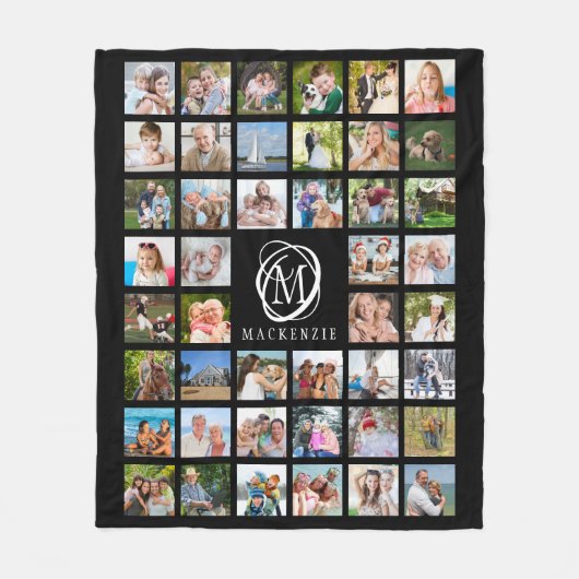 Monogram naam 44 Foto Collage Editable Black Fleece Deken (Voorkant)