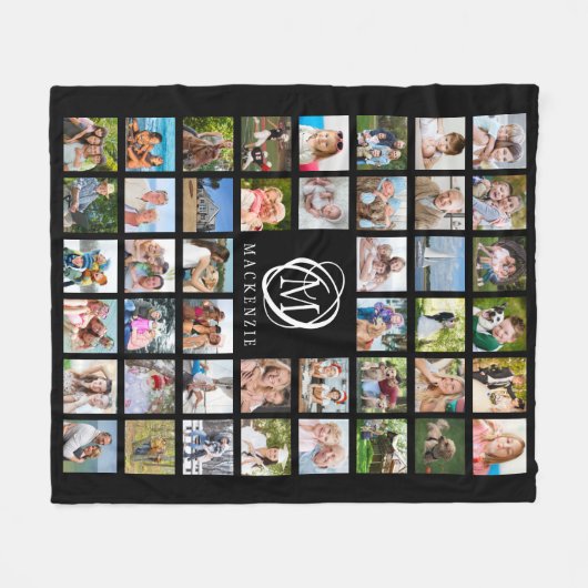 Monogram naam 44 Foto Collage Editable Black Fleece Deken (Voorkant (Horizontaal))