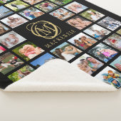 Monogram naam 44 Foto Collage Editable Black Gold Sherpa Deken (3/4)