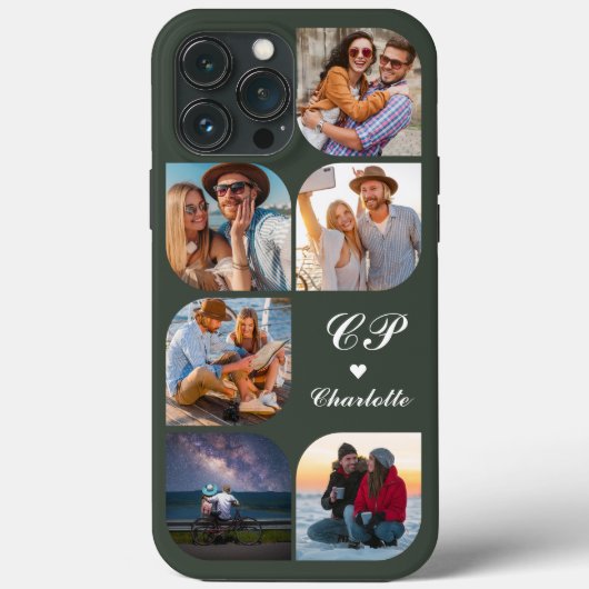 Monogram Naam 6 Foto Modern Modieus Eenvoudig Case-Mate iPhone Case (Achterkant)