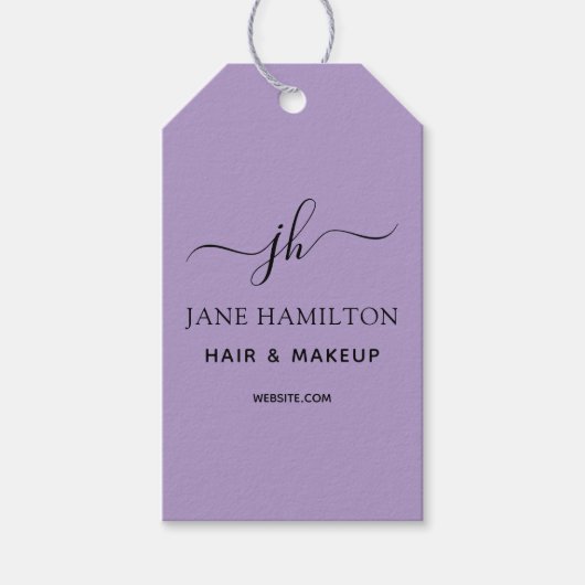 Monogram Naam Aangepast Logo Paarse Cadeaulabel (Voorkant)
