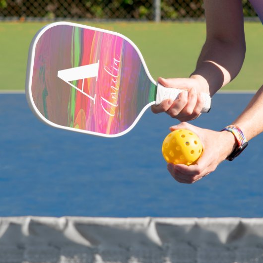 Monogram naam Abstracte Art Hot Roze Pickleball Paddle (Insitu)