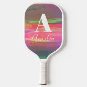 Monogram naam Abstracte Art Hot Roze Pickleball Paddle (Achterkant)