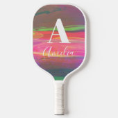 Monogram naam Abstracte Art Hot Roze Pickleball Paddle (Voorkant)