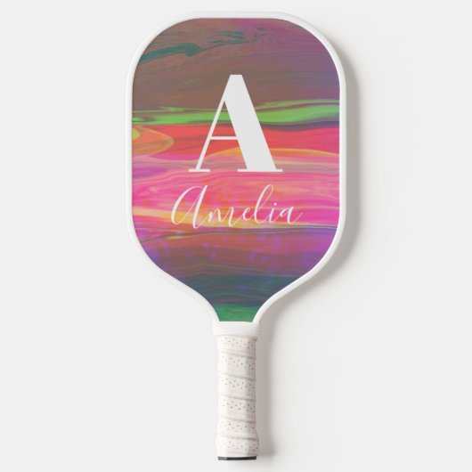 Monogram naam Abstracte Art Hot Roze Pickleball Paddle (Voorkant)