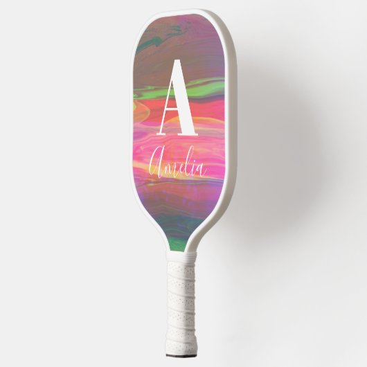 Monogram naam Abstracte Art Hot Roze Pickleball Paddle (Links)