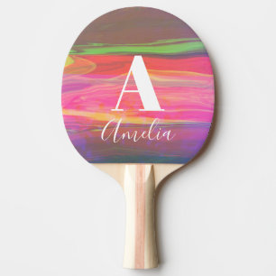 Monogram naam Abstracte Art Hot Roze Tafeltennisbatje