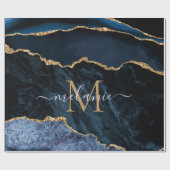 Monogram Naam Agaat Marine Blauw Goud Marmer Gift Cadeaupapier (Vlak)