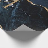 Monogram Naam Agaat Marine Blauw Goud Marmer Gift Cadeaupapier (Hoek)