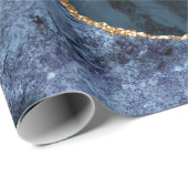 Monogram Naam Agaat Marine Blauw Goud Marmer Gift Cadeaupapier (Rol Hoek)