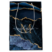 Monogram Naam Agaat Marine Blauw Goud Marmer Gift  Medium Cadeauzakje (Voorkant)