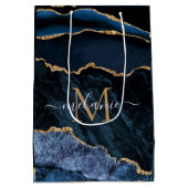 Monogram Naam Agaat Marine Blauw Goud Marmer Gift  Medium Cadeauzakje (Achterkant)