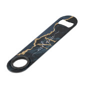 Monogram Naam Agaat Marine Blauw Goud Marmeren Sle Speed Flessenopener (Achterkant Gekanteld)