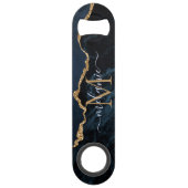 Monogram Naam Agaat Marine Blauw Goud Marmeren Sle Speed Flessenopener (Voorkant)