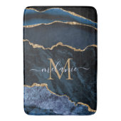 Monogram Naam Agaat Marine Blauw Gouden Badmat (Voorkant Verticaal)