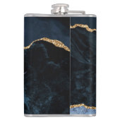 Monogram naam agaat Navyblauw Goud Edelsteen Marme Heupfles (Achterkant)