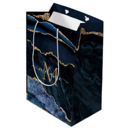 Monogram Naam Agaat Navyblauw Gouden Marmeren Cade Medium Cadeauzakje
