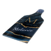 Monogram Naam Agate Blue Gold Marble Cutting Board Snijplank (Hoek)