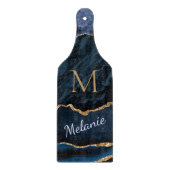 Monogram Naam Agate Blue Gold Marble Cutting Board Snijplank (Voorkant)