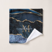 Monogram Naam Agate Navy Blue Gold Gemstone Marble Bad Handdoek (Wasdoekje)