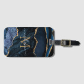 Monogram Naam Agate Navy Blue Gold Gemstone Marble Bagagelabel (Voorkant (horizontaal))