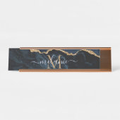 Monogram Naam Agate Navy Blue Gold Gemstone Marble Bureau Naambordje (Voorkant)