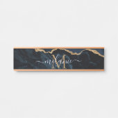 Monogram Naam Agate Navy Blue Gold Gemstone Marble Deurbordje (Voorkant)