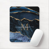 Monogram Naam Agate Navy Blue Gold Gemstone Marble Muismat (Met muis)