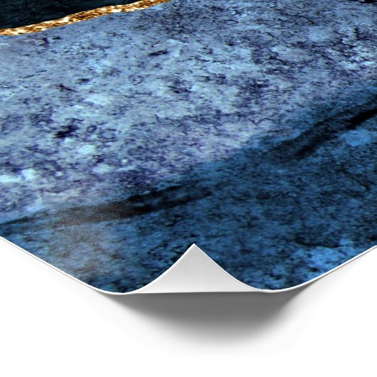 Monogram Naam Agate Navy Blue Gold Gemstone Marble Perfect Poster (Hoek)