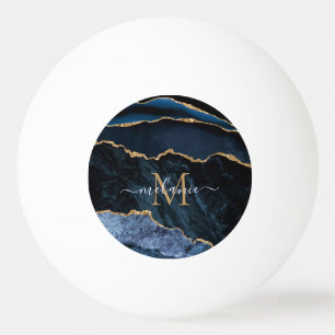 Monogram Naam Agate Navy Blue Gold Gemstone Marble Pingpongbal