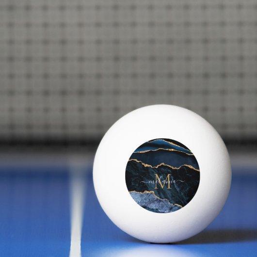 Monogram Naam Agate Navy Blue Gold Gemstone Marble Pingpongbal (Net)